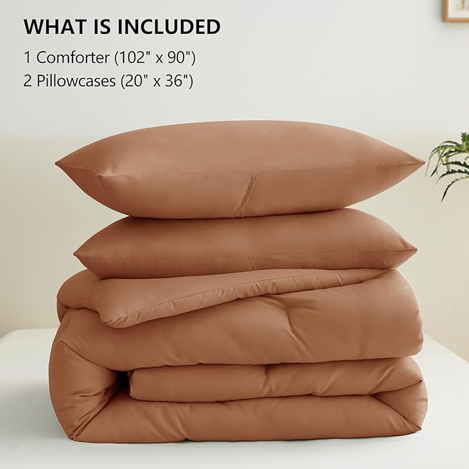 CozyLux King Size Comforter Set Pumpkin, 3 Pieces Solid Comforters King Size Breathable Quilted Bedding Sets, Fall Luxury Soft Lightweight Bed Set with Down Alternative Comforter and 2 Pillowcases