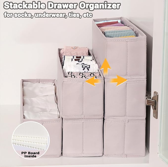 MURRI&MURRDI Mini Foldable Clothes Drawer Organizer 6 Pcs, Small Fabric Storage Organizer for Nursery, Sock, Underwear, Bra, Belt, Tie, Scarves , Gray - Image 4