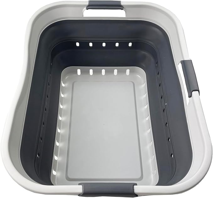 SAMMART 42L (11 gallon) Collapsible Plastic Laundry Basket - Foldable Pop Up Storage Container/Organizer - Space Saving Hamper/Basket (1, Grey/Steel Grey) by SAMMART