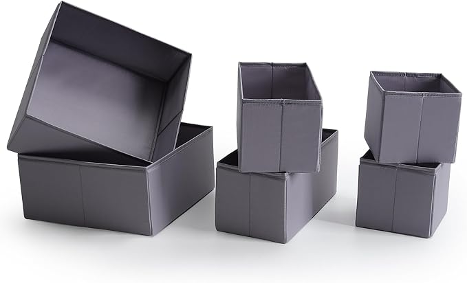 TYEERS Drawer Organizers, Durable Fabric, Washable, with Base Support Boards, Small Storage Boxes for Bathroom, Closet, Dresser, Set of 6, Dark Grey - Image 6