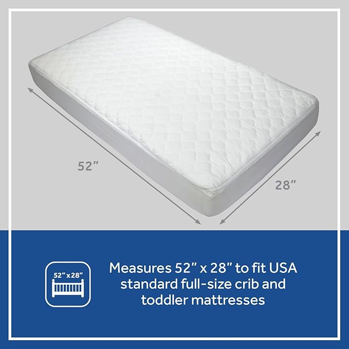 Sealy Baby 2-PACK Fitted Waterproof Infant Crib Mattress Protector Pad and Toddler Bed Cover, Durable and Comfortable Topper, Machine Washable and Dryer Friendly, 52x28”- White