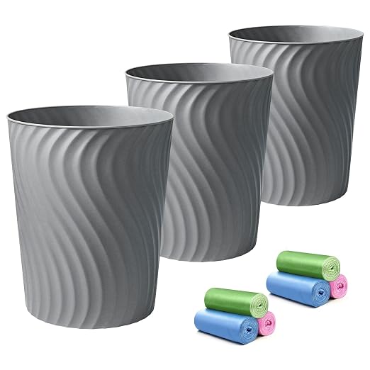 YGJT Small Trash Can, 3 Pack 1.8 Gallons Bathroom Trash Can Waste Basket, Round Garbage Can, Plastic Trash Bin for Kitchen, Dorm, Bedroom, Office, Living Room, Study, Compact Spaces(Grey) by YGJT