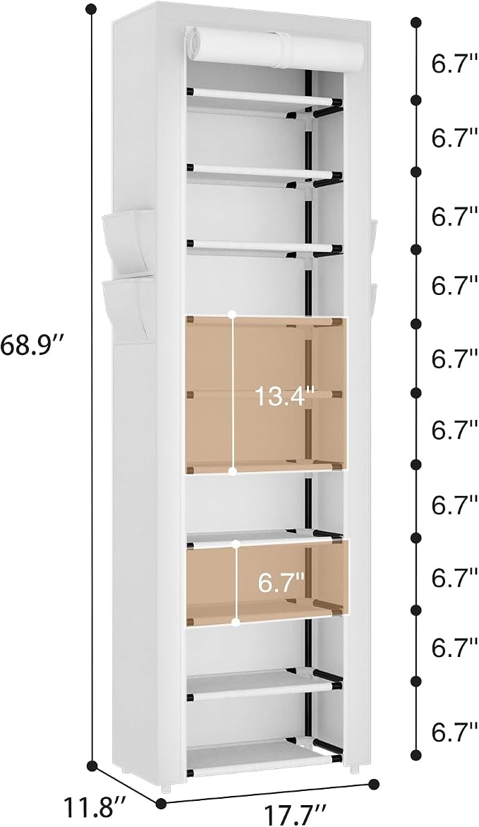ROJASOP Shoe Rack with Covers 10 Tier Large Shoe Organizer Tall Shoe Closet Storage for 20-22 Pairs Shoe and Boot, Free Standing Shoe Rack Organizer for Closet, Entryway, Bedroom, White - Image 3