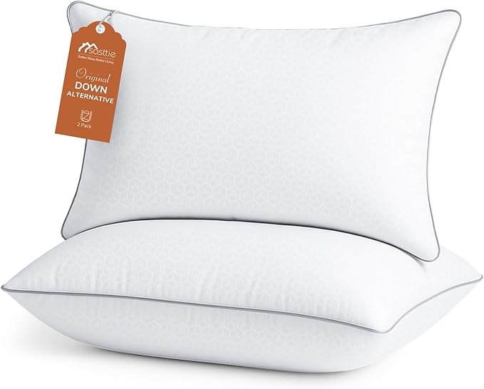 Sasttie Standard Pillows Set of 2, Full Size Bed Pillows for Side, Back, and Stomach Sleepers - Oeko-Tex Certified Supportive Down Alternative Plump Filling - Hotel Quality and Machine Washable