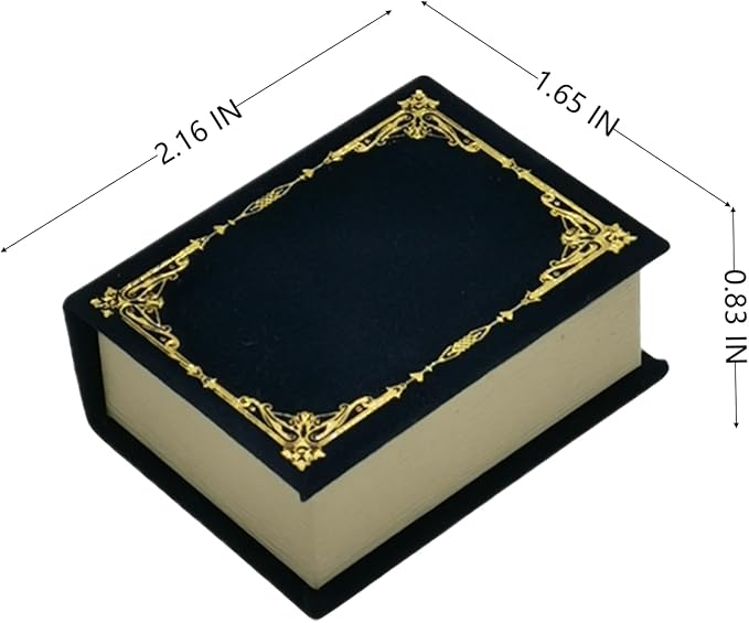 Book Shaped Ring Box - Vintage Engagement Ring Box with Hinged Lid for Proposal Engagement Wedding, Proposal Ring Case-PRB012-Blue - Image 2