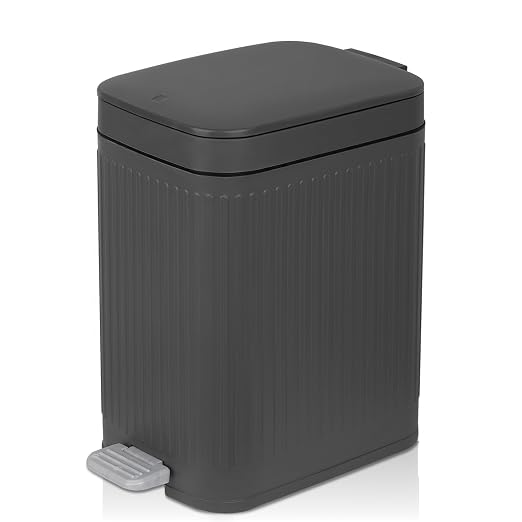 rejomiik Small Bathroom Trash Can with Lid Slim Soft Close Garbage Can Step Wastebasket Container Trash Bin for Office Bedroom Kitchen Living Room (1.9 Gallon Dark Gray) by rejomiik