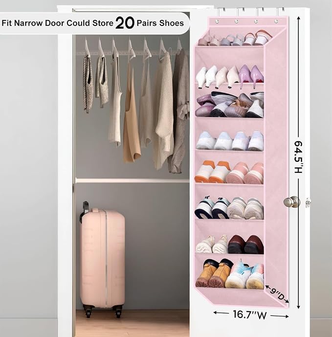 SLEEPING LAMB Over The Door Shoe Organizer for Closet, Kids Sneaker Storage for Hanging Shoe Rack for Door with Large Deep Pockets for Toddler, Girl, Baby Room Decor, Pink - Image 2