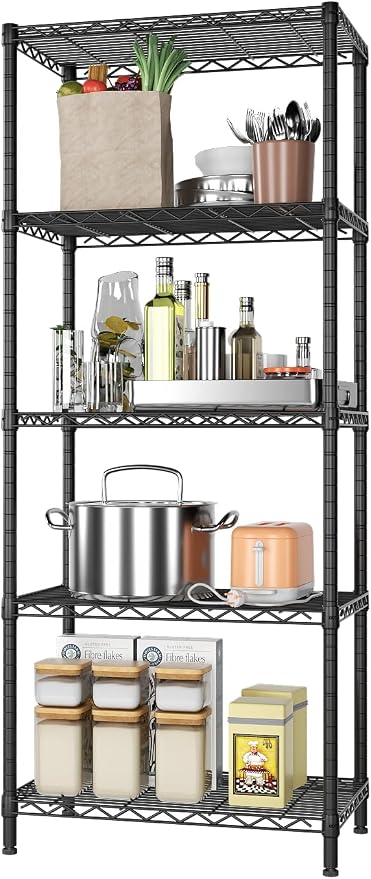 SINGAYE 5 Tier Storage Shelves Wire Shelving Unit Shelve Metal Kitchen Laundry Room Organization Home Pantry Closet Bathroom Organizers Garage Rack Estantes para Cocina 14" D x 24" W x 59.5" H Black by SINGAYE