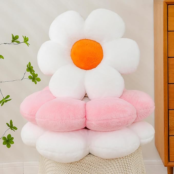 CANGHI 3 PCS Flower Pillows Flower Shaped Throw Pillow Cute Daisy Pillows Seating Cushions for Adults Kids Home Bedroom Sofa Chair Couch Decor (White/Pink/Purple, 15.74 inch)
