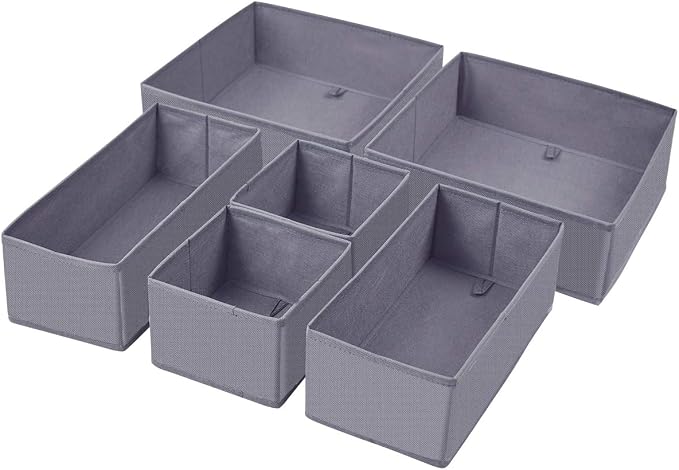 homyfort Dresser Drawer Organizer, Foldable Cloth Storage Box Closet Cube Basket Bins Containers Divider with Drawers for Underwear, Bras, Socks, Ties, Scarves, Set of 6, Grey by homyfort