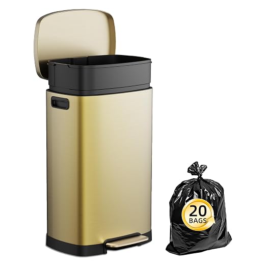 KdbK 13 Gallon Trash Can with Lid, 50L Fingerprint Proof Stainless Steel Kitchen Trash Can with Removable Inner Bucket and Lid Soft Close, Pedal Rubbish Bin for Home Office, Gold - Image 7