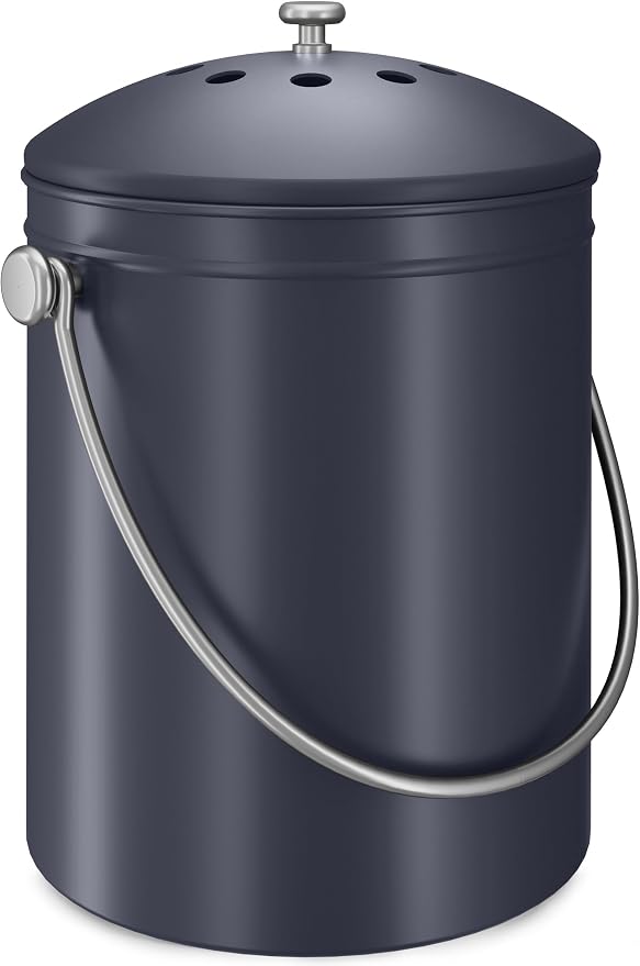 Utopia Kitchen Compost Bin for Kitchen Countertop, 1.3 Gallon Compost Bucket for Kitchen with Lid, Includes 1 Spare Charcoal Filter (Grey) by UTOPIAKITCHEN