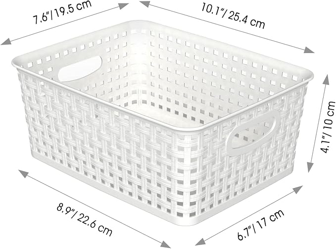 WYT Woven Plastic Storage Baskets, 6 Pack White Weave Bins Organizer, 10.1" x 7.55" x 4.1" - Image 2
