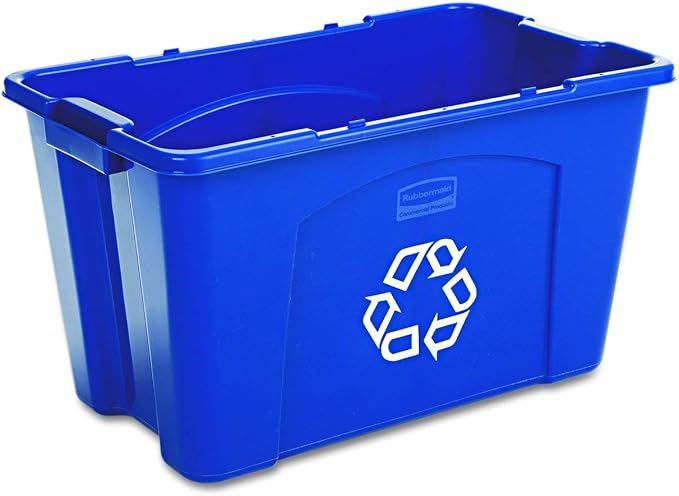 Rubbermaid Commercial Products Stackable Recycling Bin, 18 Gallon, Blue Storage Container, For Garage/Kitchen use for Boxes/Paper Recycle (Pack of 6) by RubbermaidCommercialProducts