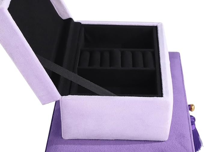 HofferRuffer Velvet Jewelry Boxes Decorative Boxes, Storage Accessory Organizer Boxes with Elegant Handle Decor, Classic Velvet Set of 2 Pieces (Purple) - Image 7