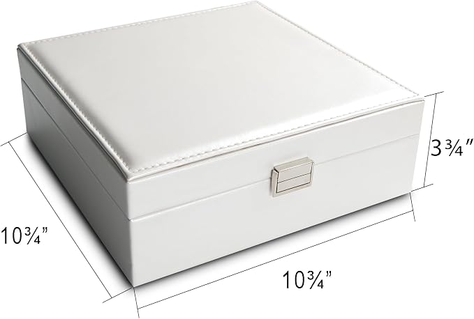 Frebeauty Earring Organizer Classic Jewelry Box 50 Slots Double Layer Jewelry Storage Case with 6 Necklace Hook and Bracelet Pocket(Pearl White) - Image 4