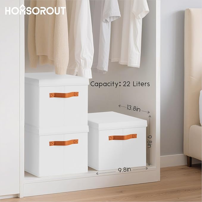 Homsorout Storage Bins with Lids - Fabric Storage Baskets for Shelves, 6 Pack Foldable Decorative Boxes with Handles, Stackable Organizer Bins for Home, Nursery, Dorm, White - Image 7