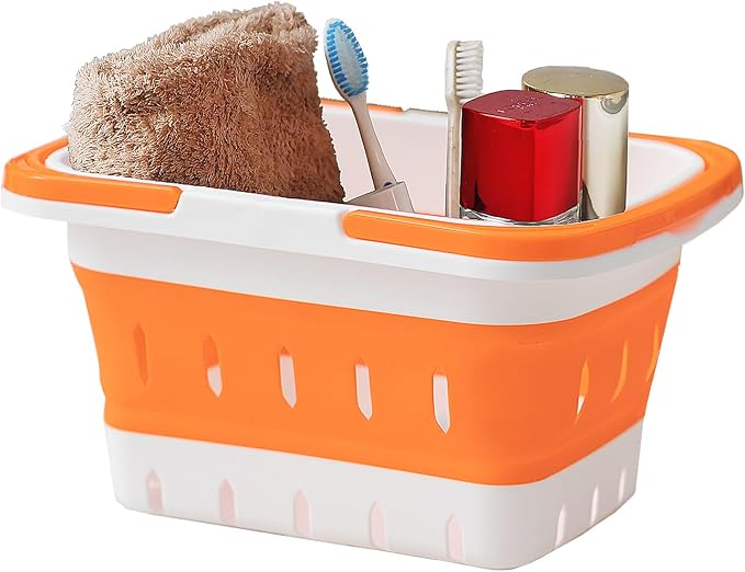 Portable Folding Plastic Bath Caddy with Handle, Perforated, Travel Bathroom Organizer for Bedroom, Bathroom, Shower, Dorm Room, Camping and RV Use (Orange, 1 pack) by Unknown