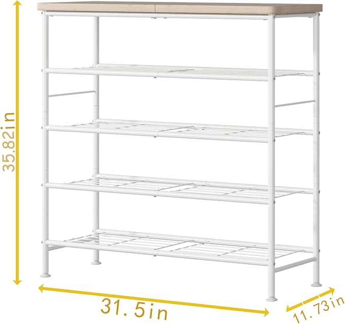 SUOERNUO Shoe Rack Organizer 5 Tier for Closet Entryway Free Standing Metal Storage Shoe Shelf with MDF Top Board，White+Oak - Image 6
