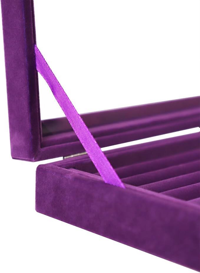 Jewelry Box Rings Organizer Tray 7 Slots Velvet Jewelry Earring Storage Box With Transparent Lid Jewelry Display Case for Girls Women (Purple) - Image 5
