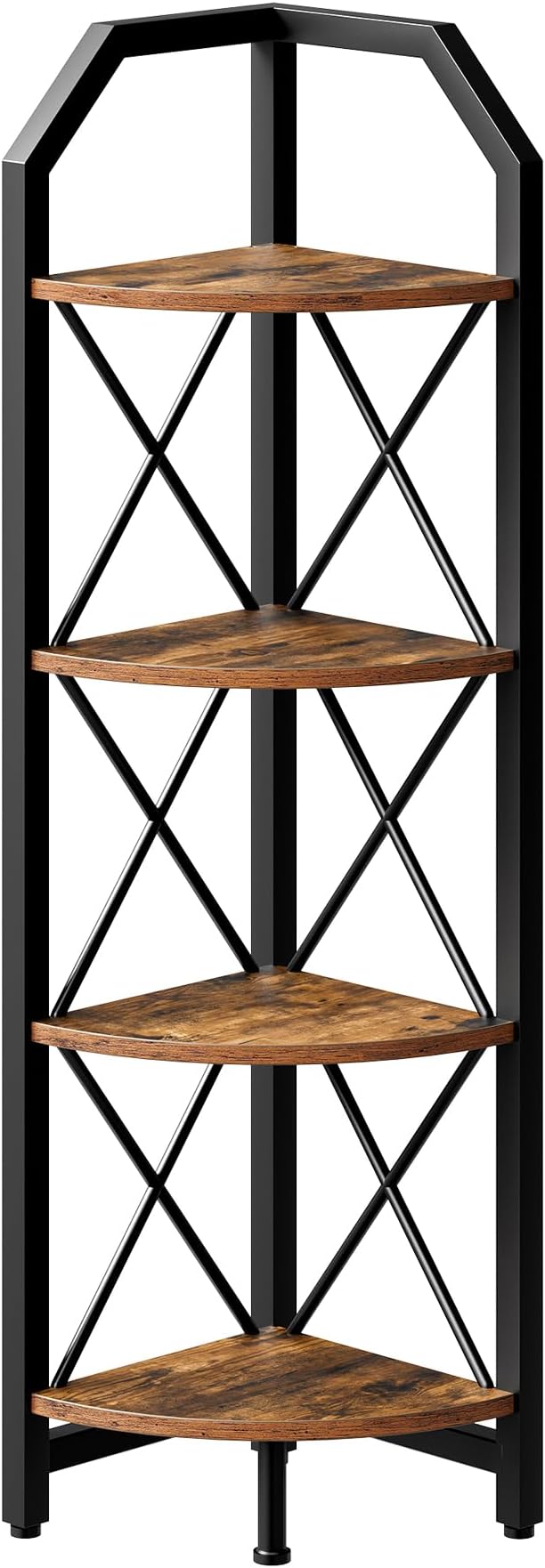CHOEZON 4-Tier Rustic Brown and Black Corner Shelf, 4-Shelf Industrial Corner Bookshelf, Space-Saving Corner Storage Stand, Plant Stand Display Shelf, Bedroom, Living Room, Home Office - Image 8