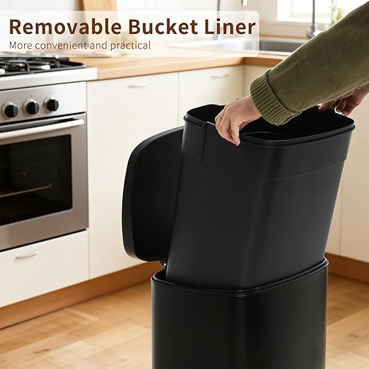PayLessHere Stainless Steel Trash Can with Lid - Removable Inner Bucket, Foot Pedal Soft Close for Office, Home, Kitchen Garbage Bin (Black, 13 G) - Image 5