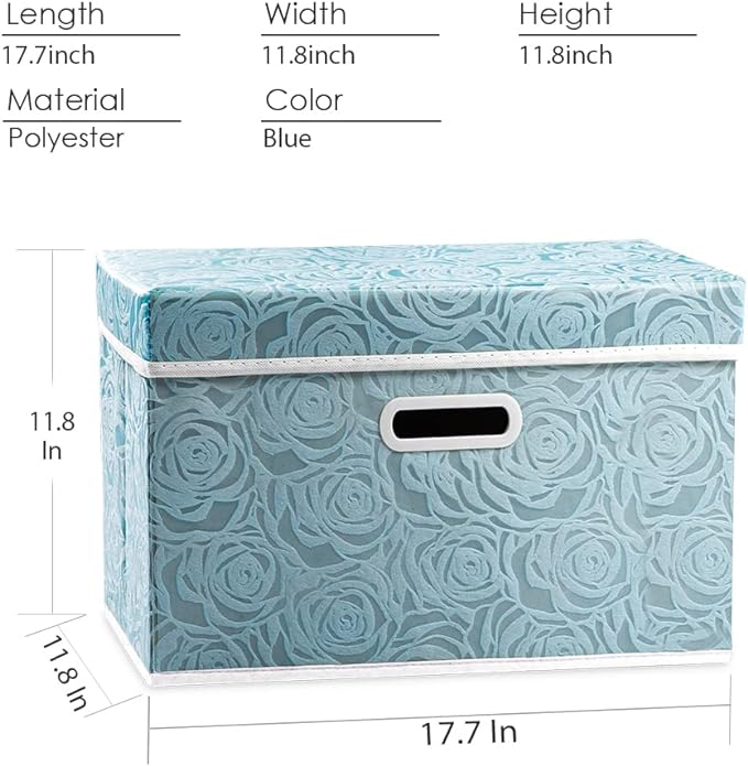 PRANDOM Large Collapsible Storage Boxes with Lids [5-Pack] Fabric Decorative Storage Bins Cubes Organizer Containers Baskets with Cover Handles for Bedroom Closet Nursery Blue 17.5x11.8x11.8 Inch - Image 4