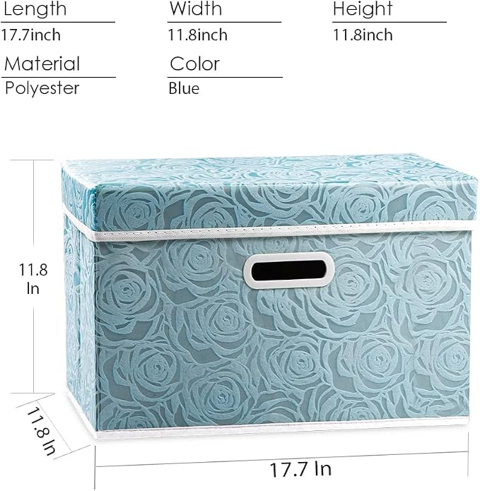PRANDOM Larger Collapsible Storage Cubes with Lids Fabric Decorative Storage Bins Boxes Organizer Containers Baskets with Cover Handles for Bedroom Closet Living Room Blue 17.7x11.8x11.8 Inch 3 Pack - Image 5