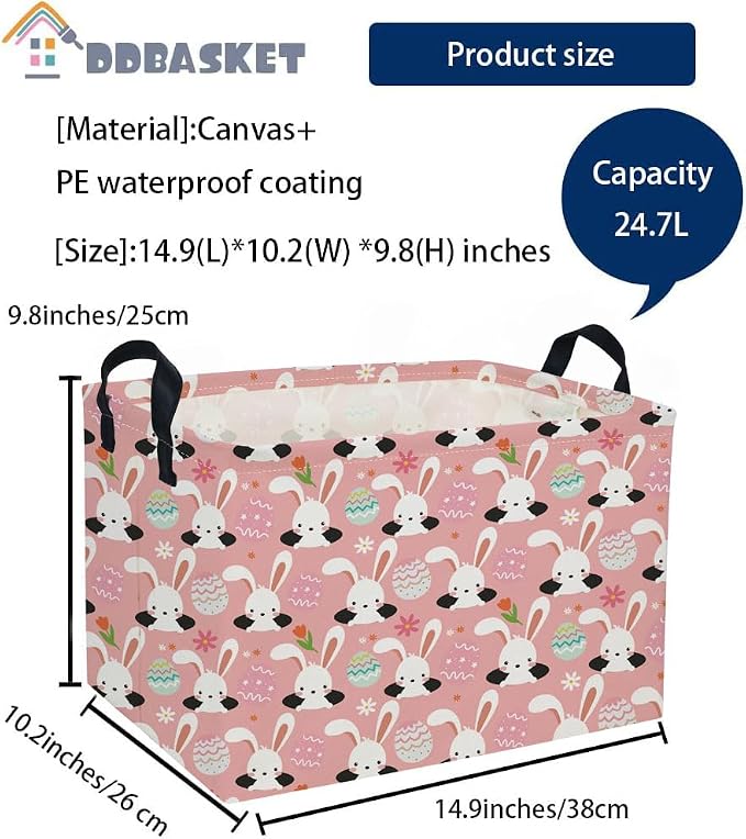 Easter Basket for Kids Gift Bunny Easter Basket Empty Baby Easter Basket for Boys and Girls Rectangular Toy Storage Basket Organizer Bin Box Cute Easter Egg Room Decor for Home - Image 2