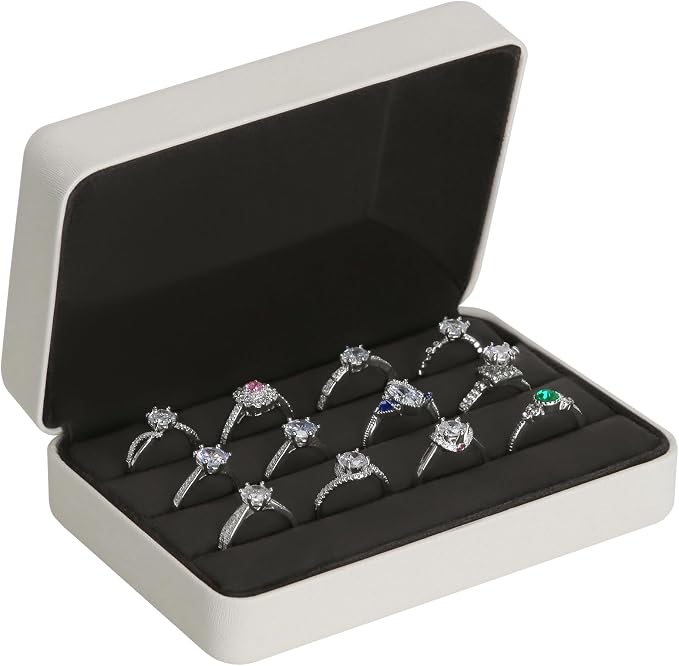 KUKUVR Velet Ring Storage Box for Multiple Rings, Travel Jewelry Ring Stud Earrings Holder Case, 3 Slot Portable Ring Display Organizer Case (White) by Unknown