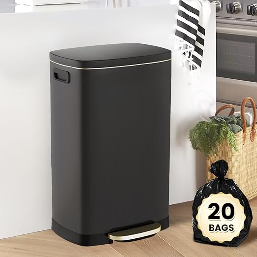 ELPHECO Kitchen Trash Can with Lid Soft Close, 13 Gallon / 50L Stainless Steel Pedal Garbage Can, Heavy-Duty Fingerprint Proof Step Wastebasket with 20 Bags, Removable Bucket, Home Office, Matte Black - Image 8