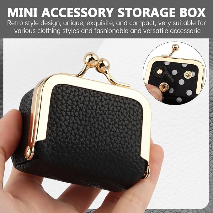 PU Leather Mini Jewelry Box, Vintage Portable Mini Jewelry Organizer with Kiss Lock, Compact Travel Case for Rings, Earrings, Necklaces - Ideal Gift for Women - Image 4