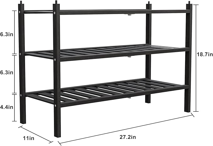 Dranixly Shoe Rack, 3-Tier Bamboo Stackable Shelf Storage Organizer, Stand for Closet, Entryway, Hallway, Bathroom and Living Room（Black） - Image 3