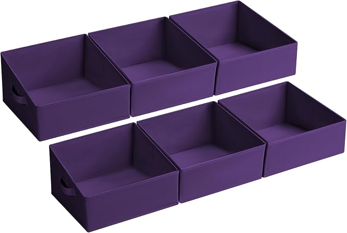 DIMJ Closet Storage Bins 6 Pack - Fabric Storage Baskets for Shelves, Collapsible Clothes Organizer, Trapezoid Shelf Organization Storage Cubes for Purse, Toys, Books, Towel, Clothes, Purple by DiMJ