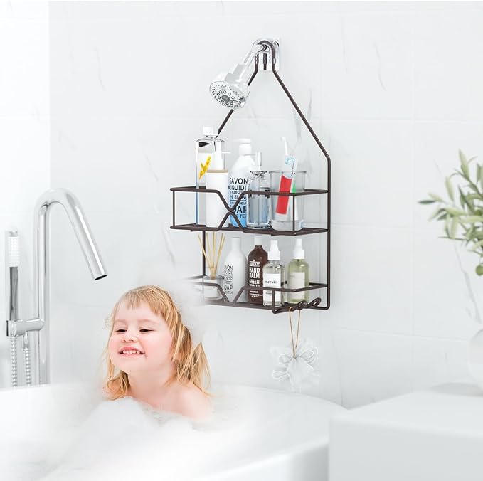 TreeLen Shower Caddy over Shower Head Hanging Bathroom Caddy for Bathroom Organizer 4 Hooks Shampoo Holder-Bronze - Image 7