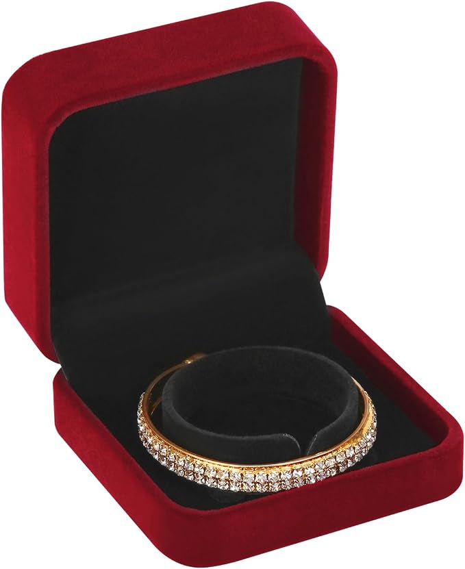 LETURE 4 Pieces Classic Velvet Bracelet Bangle Pendant Necklace Gift Box, Travel Jewelry Box Display Storage Case for Gift, Wedding, Engagement, Proposal, Birthday (4PCS Bracelet-RED) - Image 5