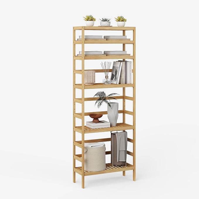 Bamboo Rack, Adjustable Bamboo Shelf, Stand Utility Storage Shelf Multifunctional Bathroom Kitchen Living Room Holder Plant Flower Stand (6-Tier) by Elepude
