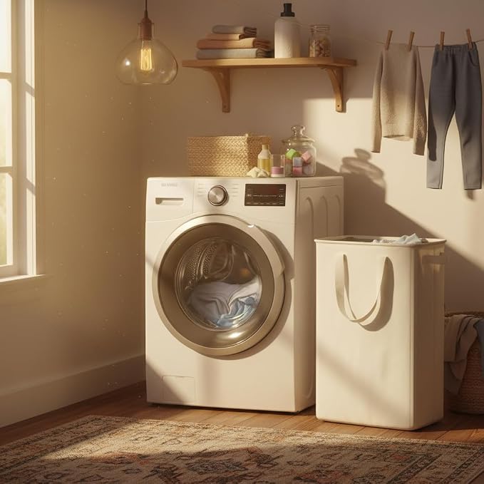 efluky Slim Laundry Basket, Narrow Laundry Hamper with Handles, Collapsible Dirty Clothes Hamper, Tall Laundry Bin for Laundry Room, Dorm and Bedroom, 12.7 Gallons(48L) Beige - Image 6