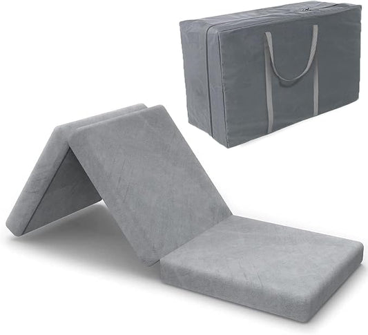 SINWEEK Tri Folding Mattress with Storage Bag 4" Foldable Mattress Foam Topper Floor Cot Mattress, Guset Bed with Machine Washable Cover and Waterproof Lining, CertiPUR-US Certified 31 x 75 Inch