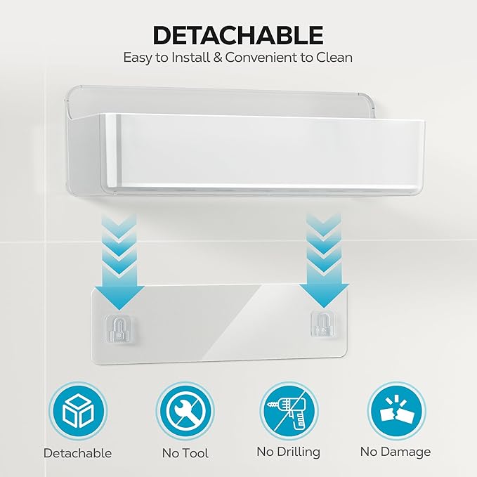 Nieifi Adhesive Wall Shelf, Shower Shelves 5 Pack with Soap Holder, Shower Organizer for Bathroom Organization, Clear - Image 5