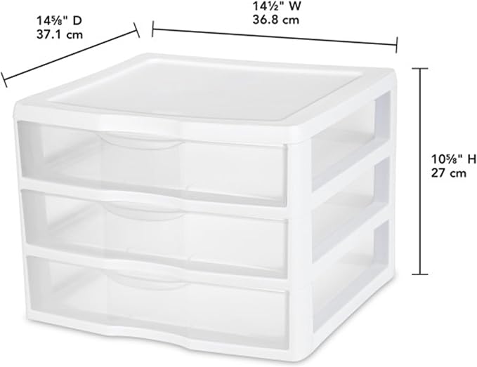 Sterilite 3-Pack Wide 3 Drawer Unit, Plastic Desktop Organizer with Clear Drawers, White Frame - Stackable Multi-Purpose Storage for Office Supplies, Craft Rooms, Classrooms and Home Organization - Image 3