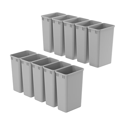 Dowell 10 Pack 50Qt Wastebasket Trash Container, 13Gal, Plastic, Stackable, for Kitchen/Bathroom/Office, Fits Under Sink/Desk - Grey (10, 50 QT) by DowellKitchenBath