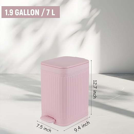 rejomiik Small Bathroom Trash Can with Lid Slim Soft Close Garbage Can Step Wastebasket Container Trash Bin for Office Bedroom Kitchen Living Room 1.9 Gallon Pink - Image 5