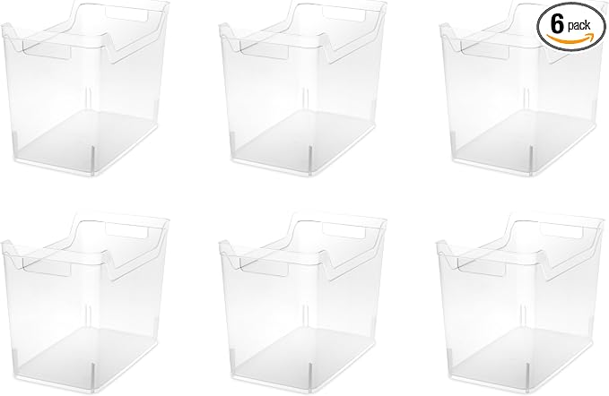 Sterilite Medium Shelf Bin with Handles, Plastic Storage Container for Organizing Shelving, Closet, Pantry, and Countertops, Clear, 6-Pack by Sterilite