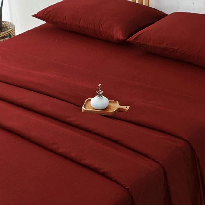 SONORO KATE Bed Sheet Set Super Soft Microfiber 1800 Thread Count Luxury Egyptian Sheets 16-Inch Deep Pocket，Wrinkle and Hypoallergenic-4 Piece (Burgundy, Full)