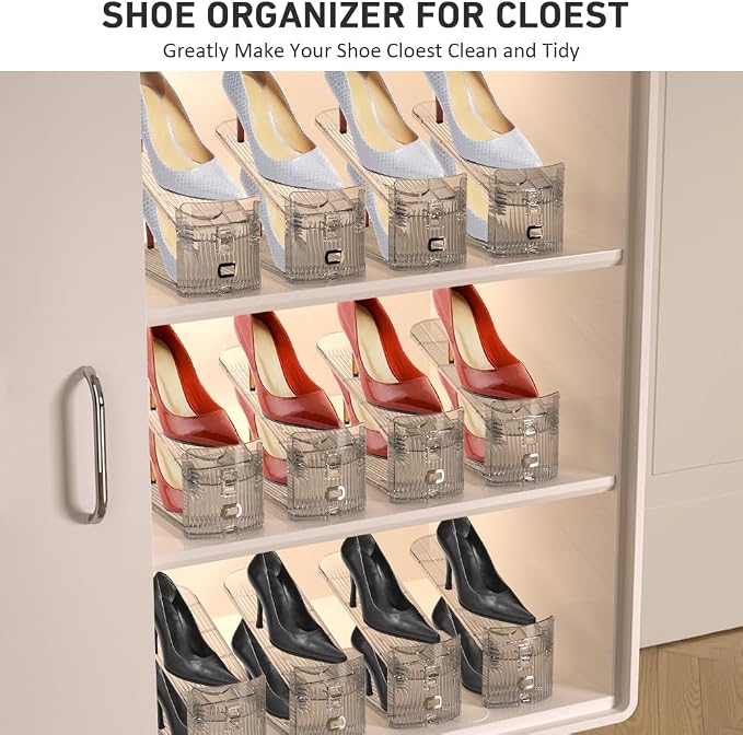 20 Pack Clear Shoe Slots Organizer - Adjustable Height 3.7''to 7.7'' Shoe stackers for a pair of shoes ,Shoe rack storage shoe space saver 50%,Easy to assemble shoe hold shoe organizer for cloest - Image 2