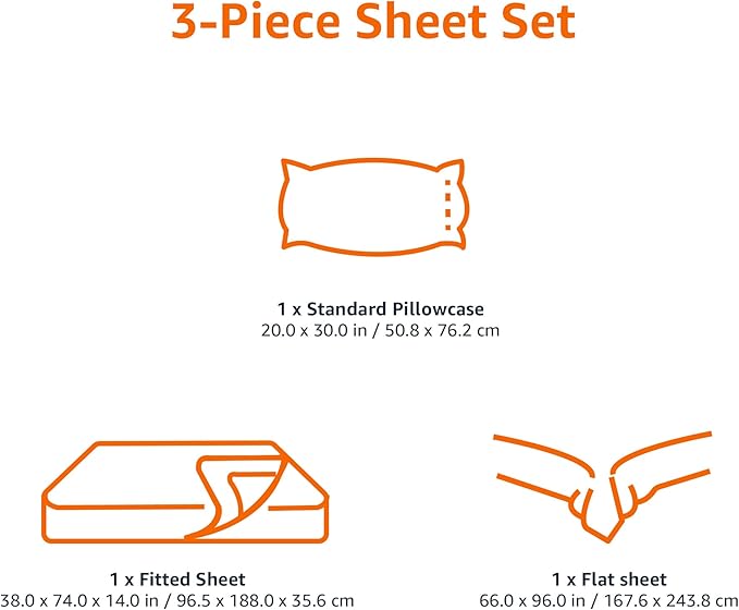 Amazon Basics 3 Piece Breathable, Stretchy 100% Cotton Jersey Knit Bed Sheet Set, Includes Flat and Fitted Sheets, Pillowcase, Light Weight, Machine Washable, Twin, Oatmeal, Solid