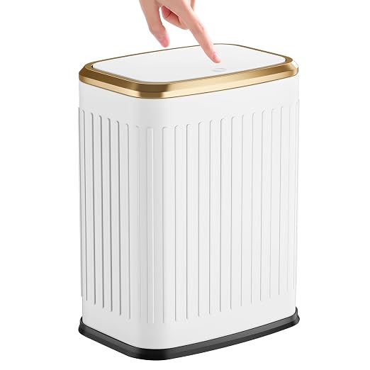 TIPGO Bathroom Trash Can with Lid, 2.1 Gallon / 8 Liter Small Garbage Can, Press Top Bin, Stainless Steel Wastebasket with Pop-Up Lid for Bedroom, Living Room, Office (White) by TIPGO