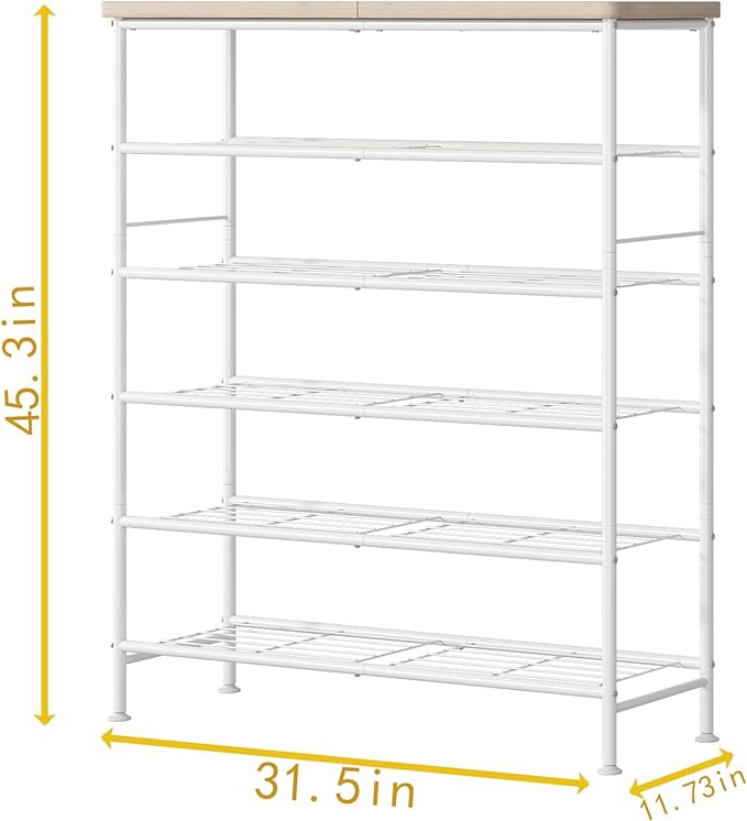 SUOERNUO Shoe Rack Organizer 6 Tier for Closet Entryway Free Standing Metal Storage Shoe Shelf with MDF Top Board，White+Oak - Image 6