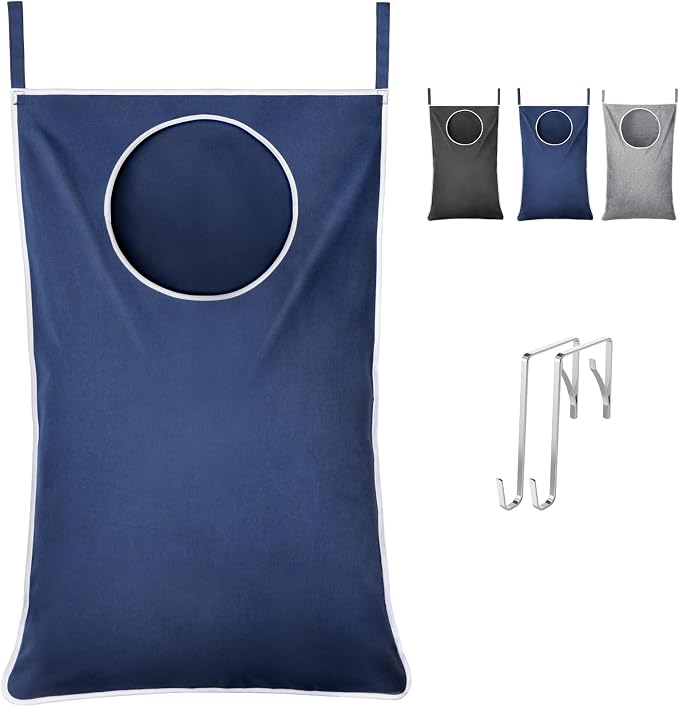 Lifewit 1 Pack Over Door Laundry Hamper, Large Collapsible Hanging Laundry Hamper, Hanging Laundry Basket Bag for Bathroom Bedroom Dirty Clothes Storage Organizer, Dark Blue by Lifewit